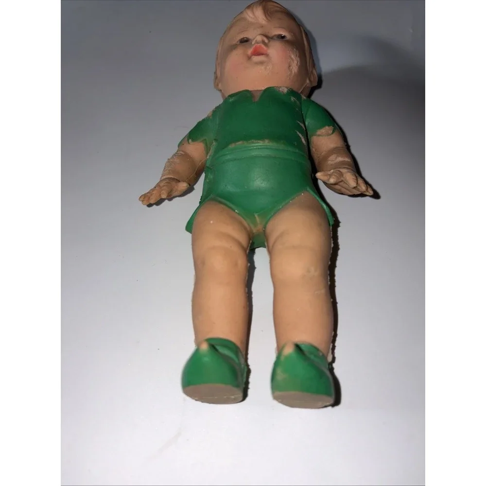 Vintage 1950's Peter Pan‎ Squeaker Doll Figurine The Sun Rubber Co. Damaged